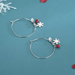 Bông tai bạc Sterling S925 kim cương lấp lánh hình quả cầu đỏ bông tuyết, Bông tai Giáng Sinh
