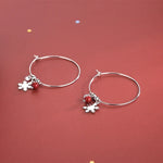 Bông tai bạc Sterling S925 kim cương lấp lánh hình quả cầu đỏ bông tuyết, Bông tai Giáng Sinh