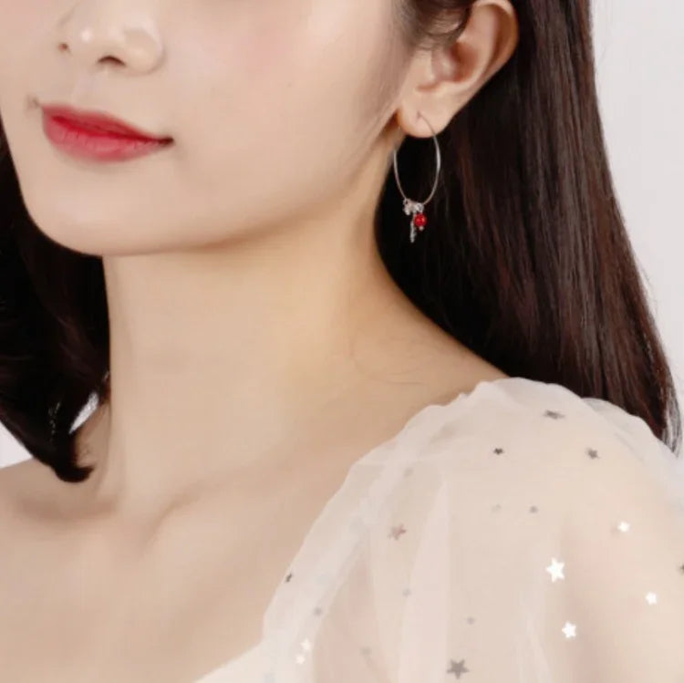 Bông tai bạc Sterling S925 kim cương lấp lánh hình quả cầu đỏ bông tuyết, Bông tai Giáng Sinh