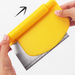 Dụng cụ cắt bột bằng thép không gỉ có thước đo, bộ 2 cái dao cắt mì (màu vàng)
