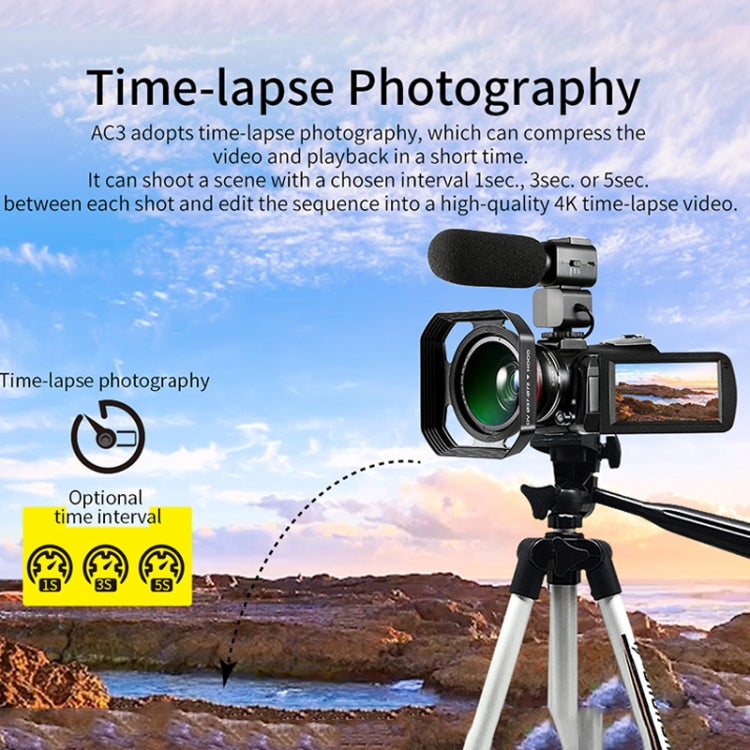 ORDRO AC3 Máy quay phim kỹ thuật số DV WiFi 4K Full HD 13MP màn hình IPS 3.1 inch, Tầm nhìn ban đêm, Tiêu chuẩn, Tiêu chuẩn + Micro, Tiêu chuẩn + Micro + Giá đỡ cầm tay, Tiêu chuẩn + Micro + Đèn chiếu sáng