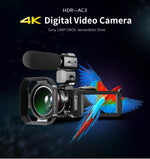 ORDRO AC3 Máy quay phim kỹ thuật số DV WiFi 4K Full HD 13MP màn hình IPS 3.1 inch, Tầm nhìn ban đêm, Tiêu chuẩn, Tiêu chuẩn + Micro, Tiêu chuẩn + Micro + Giá đỡ cầm tay, Tiêu chuẩn + Micro + Đèn chiếu sáng