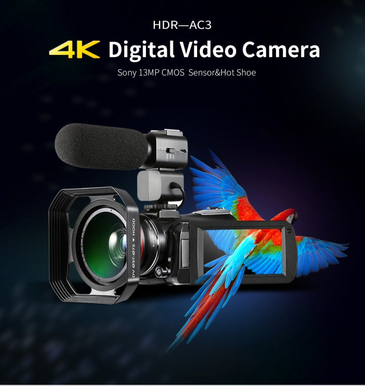 ORDRO AC3 Máy quay phim kỹ thuật số DV WiFi 4K Full HD 13MP màn hình IPS 3.1 inch, Tầm nhìn ban đêm, Tiêu chuẩn, Tiêu chuẩn + Micro, Tiêu chuẩn + Micro + Giá đỡ cầm tay, Tiêu chuẩn + Micro + Đèn chiếu sáng