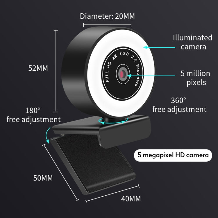 X98 Camera đèn chiếu sáng HD không cần driver USB với Microphone, 720P, 1080P, 2K Tự động lấy nét