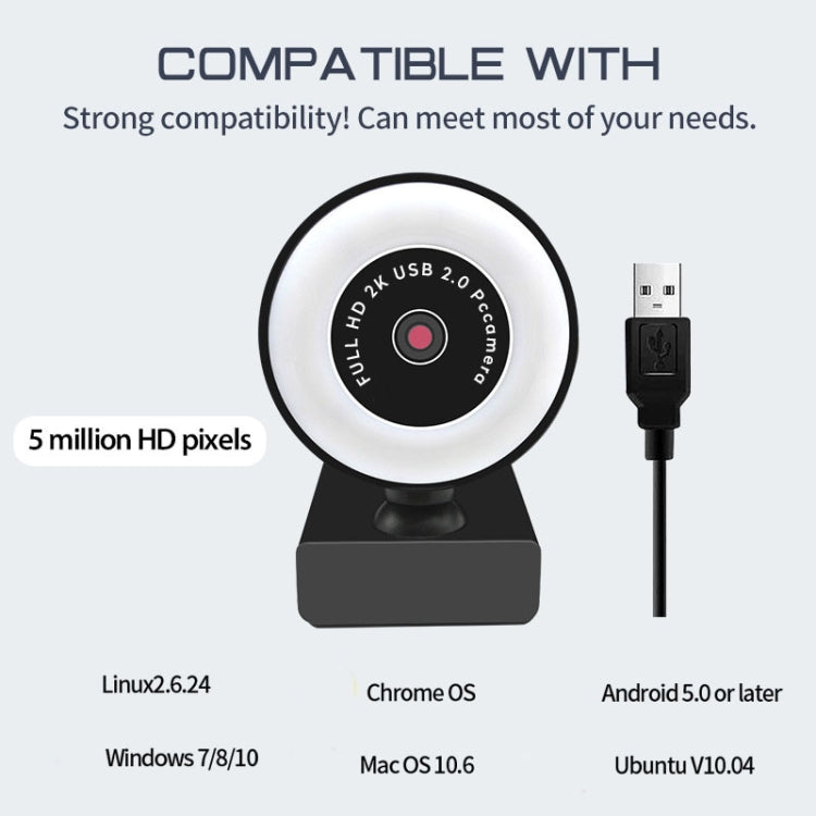 X98 Camera đèn chiếu sáng HD không cần driver USB với Microphone, 720P, 1080P, 2K Tự động lấy nét
