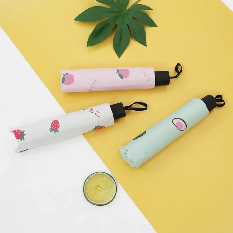Ô dù nữ nhỏ gọn chống nắng, sinh viên, vinyl gấp ba đơn giản dùng cho nắng, màu xanh bơ, trắng bơ, hồng bơ, trắng dâu, hồng dâu, trắng đào, hồng đào