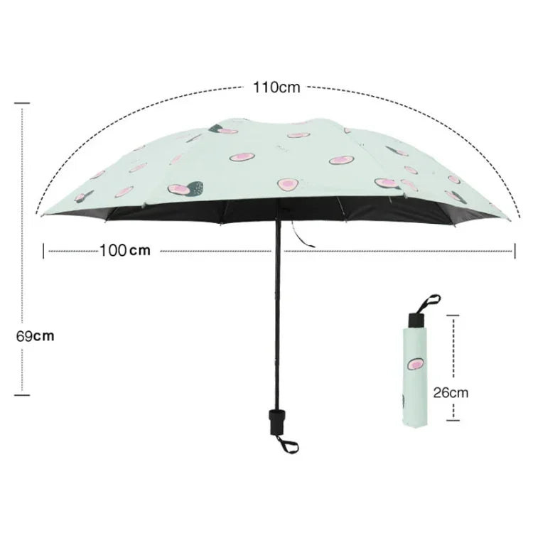 Ô dù nữ nhỏ gọn chống nắng, sinh viên, vinyl gấp ba đơn giản dùng cho nắng, màu xanh bơ, trắng bơ, hồng bơ, trắng dâu, hồng dâu, trắng đào, hồng đào