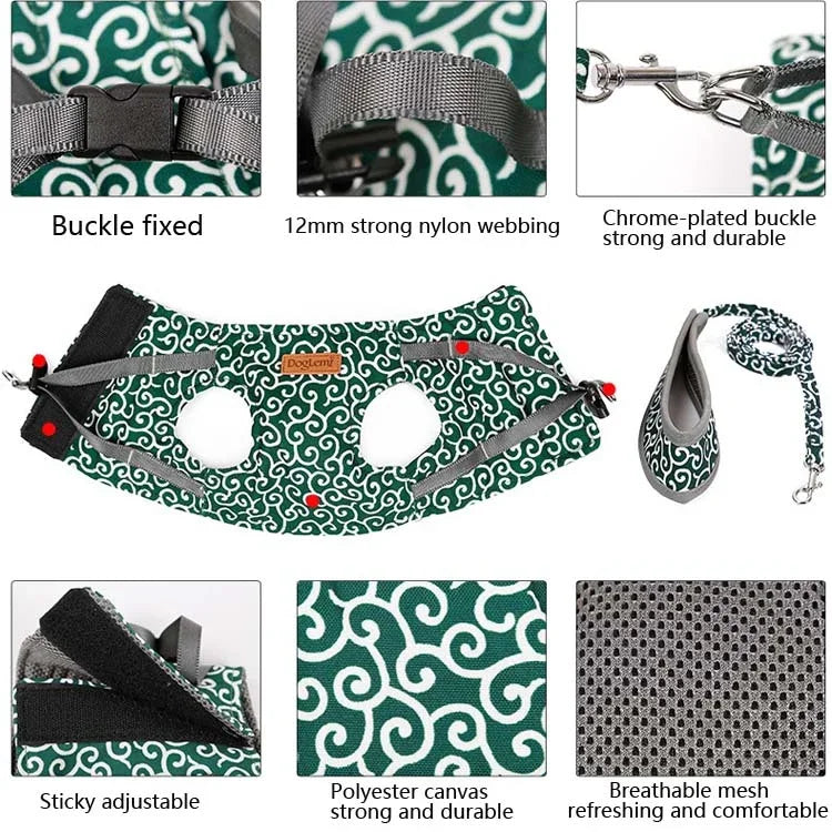 Dây kéo chó mèo DogLemi, Áo yếm kéo ngực, Bộ đồ kéo, Dây dắt mèo đi bộ, XS, S