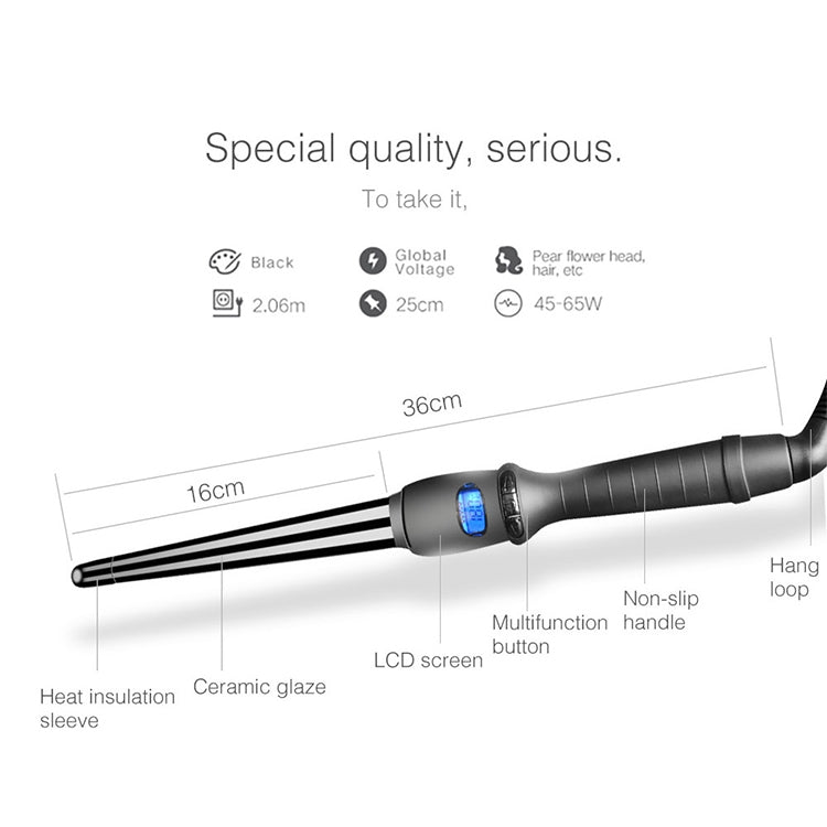 Máy uốn tóc LCD hình nón ống đơn men gốm hoa lê hình nón, 19mm EU, 25mm EU, 25mm US, 19mm US, 32mm EU