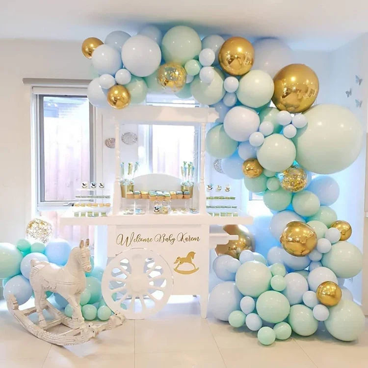 Chuỗi bóng bay xanh lá và xanh dương Macaron Trang trí nền tiệc sinh nhật đám cưới Kết hợp bóng bay, Kết hợp bóng bay trang trí Macaron