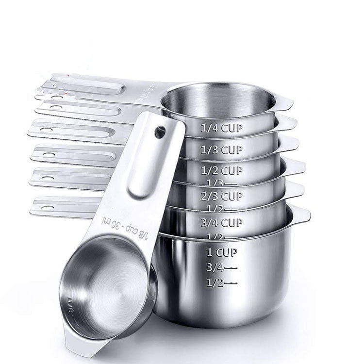Bộ cốc đo 7 trong 1 bằng thép không gỉ 304, bộ thìa đo 7 trong 1