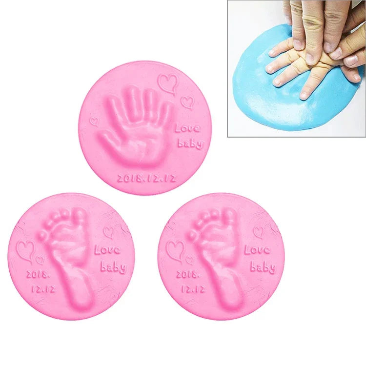 Bộ 3 miếng đất sét mềm khô không khí chăm sóc bé, mực tay chân cho bé, màu xanh dương, xanh lá, hồng, tím, cam, đỏ, trắng, vàng