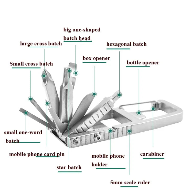 Bộ dụng cụ đa năng 13 trong 1 bằng thép không gỉ gồm đầu lục giác nhỏ, dụng cụ gấp gọn dùng khẩn cấp ngoài trời