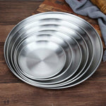 Đĩa tròn dày bằng thép không gỉ, khay cà phê, đĩa trái cây, đĩa bánh xương, đĩa nông, 14cm bạc mờ chải xước, 17cm bạc mờ chải xước, 20cm bạc mờ chải xước, 23cm bạc mờ chải xước, 26cm bạc mờ chải xước