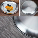 Đĩa tròn dày bằng thép không gỉ, khay cà phê, đĩa trái cây, đĩa bánh xương, đĩa nông, 14cm bạc mờ chải xước, 17cm bạc mờ chải xước, 20cm bạc mờ chải xước, 23cm bạc mờ chải xước, 26cm bạc mờ chải xước