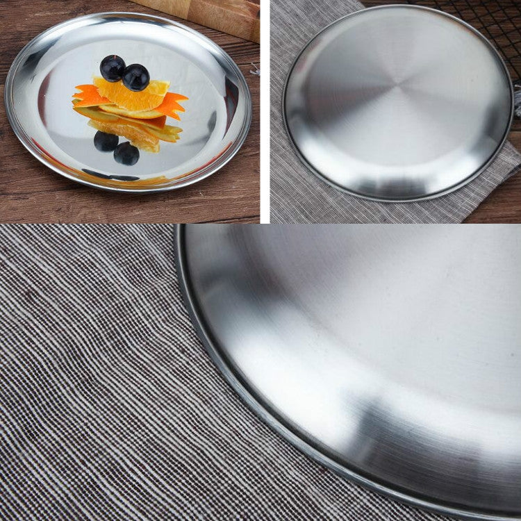 Đĩa tròn dày bằng thép không gỉ, khay cà phê, đĩa trái cây, đĩa bánh xương, đĩa nông, 14cm bạc mờ chải xước, 17cm bạc mờ chải xước, 20cm bạc mờ chải xước, 23cm bạc mờ chải xước, 26cm bạc mờ chải xước