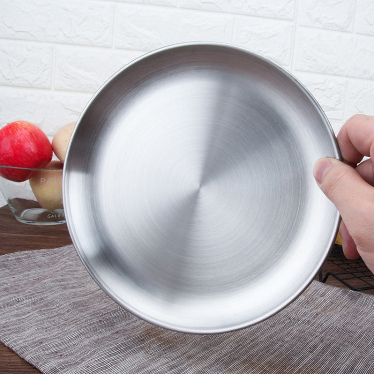 Đĩa tròn dày bằng thép không gỉ, khay cà phê, đĩa trái cây, đĩa bánh xương, đĩa nông, 14cm bạc mờ chải xước, 17cm bạc mờ chải xước, 20cm bạc mờ chải xước, 23cm bạc mờ chải xước, 26cm bạc mờ chải xước