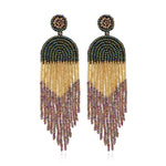 Bông tai dân tộc thủ công hạt tua rua Bohemian, màu xanh lá E68671