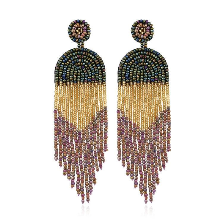 Bông tai dân tộc thủ công hạt tua rua Bohemian, màu xanh lá E68671