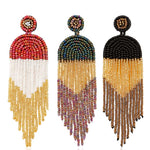 Bông tai dân tộc thủ công hạt tua rua Bohemian, màu xanh lá E68671