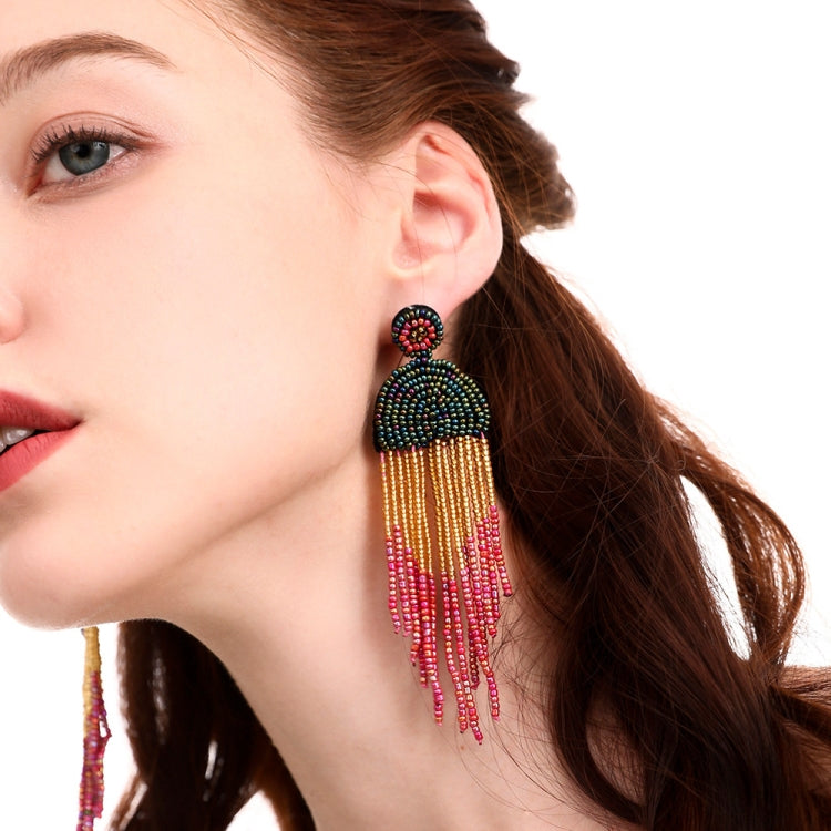 Bông tai dân tộc thủ công hạt tua rua Bohemian, màu xanh lá E68671