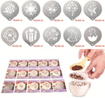 Bộ 6 khuôn làm bánh bằng thép không gỉ, mẫu in cà phê trang trí bọt sữa cà phê, giao mẫu ngẫu nhiên