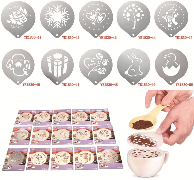 Bộ 6 khuôn làm bánh bằng thép không gỉ, mẫu in cà phê trang trí bọt sữa cà phê, giao mẫu ngẫu nhiên