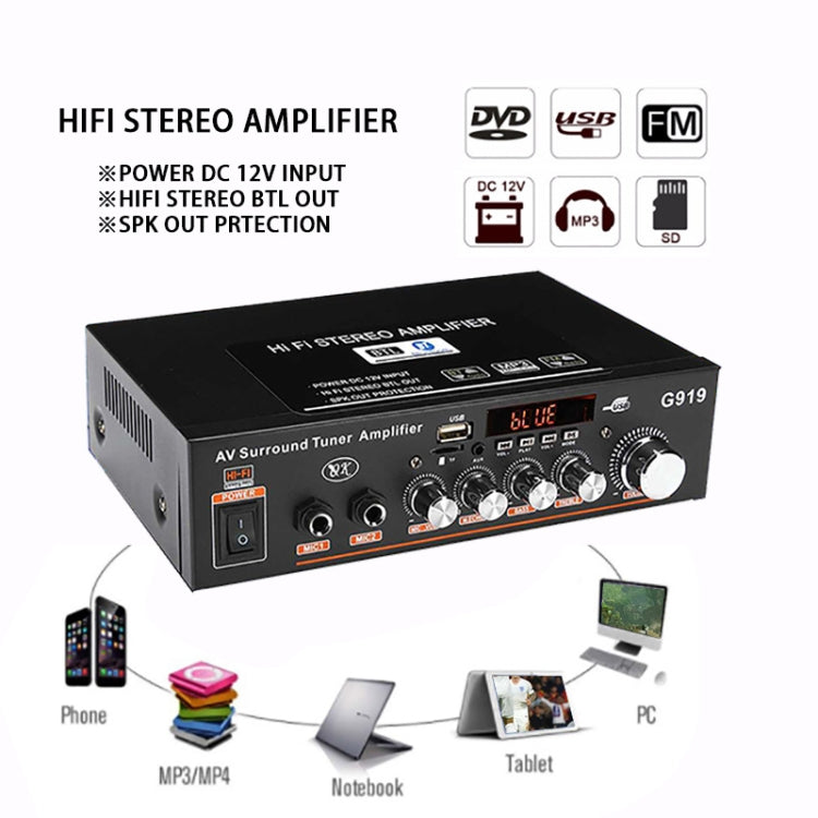 Bộ Khuếch Đại Công Suất Kỹ Thuật Số Thông Minh G919 Tích Hợp Bluetooth / USB / SD / FM Mini, Phích Cắm EU