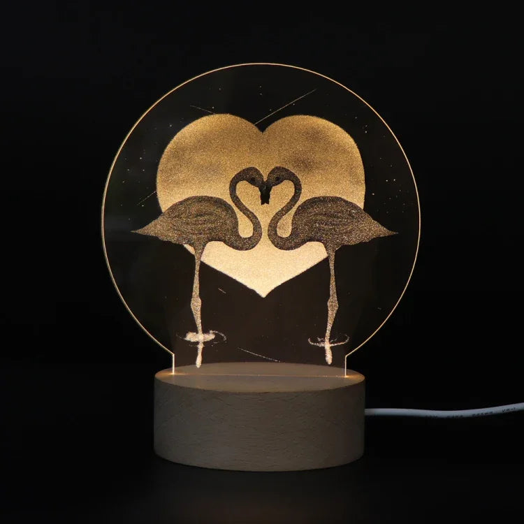 3D Atmosphere Decorative Light Acrylic Inner Carved LED Night Light Creative Girl Table Lamp, Double Deer, Whale Girl, Deer, Cartoon Astronaut, Good Night, Flamingo, Full Moon, Tree Cat, Swan, Stars And Moon, Full Moon Swan, Moon Girl