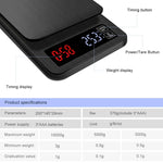 Cân cà phê đẩy tay gia dụng, Cân nhà bếp thông minh USB có hẹn giờ, 3kg/0.1g, 5kg/0.1g, 10kg/1g