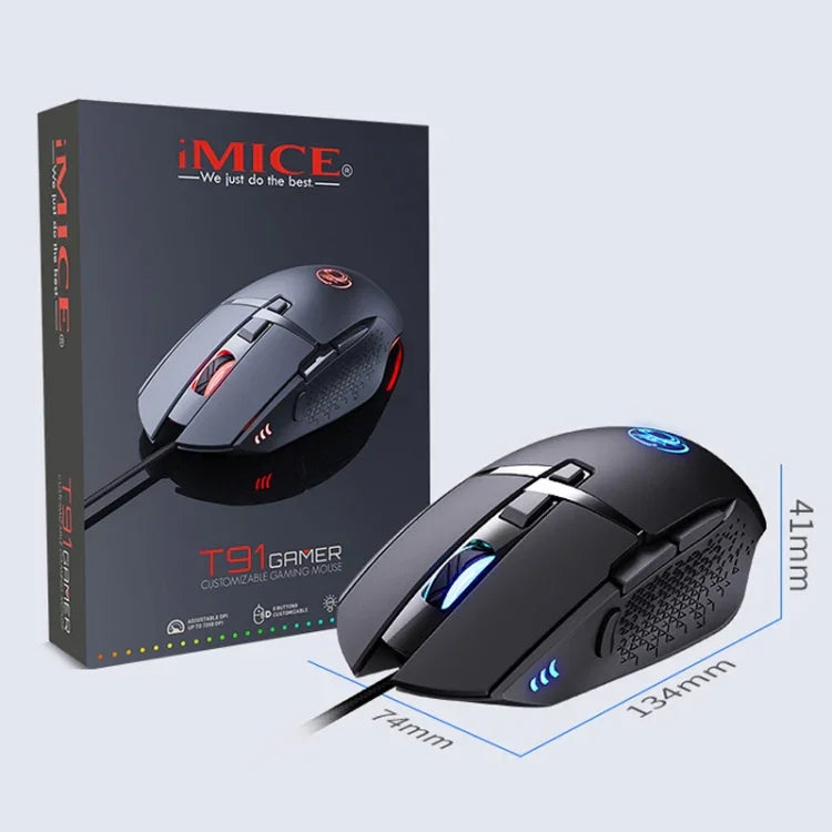 Chuột chơi game có dây iMICE T91 8 phím 7200DPI USB phát sáng, chiều dài cáp: 1.8m