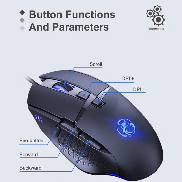 Chuột chơi game có dây iMICE T91 8 phím 7200DPI USB phát sáng, chiều dài cáp: 1.8m