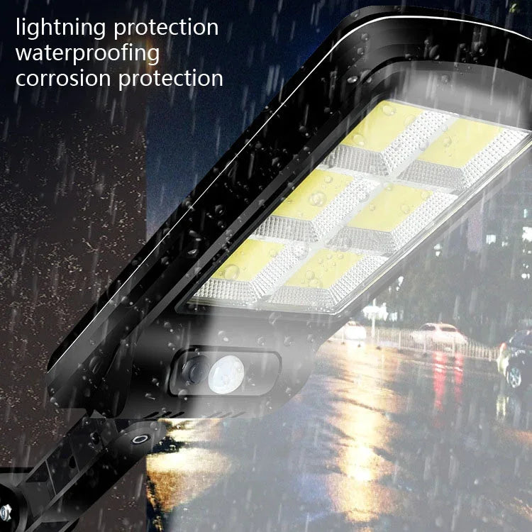 Đèn đường năng lượng mặt trời 10W cảm ứng cơ thể người + điều khiển ánh sáng đa chức năng, điều khiển từ xa ngoài trời, 6 COB có điều khiển từ xa