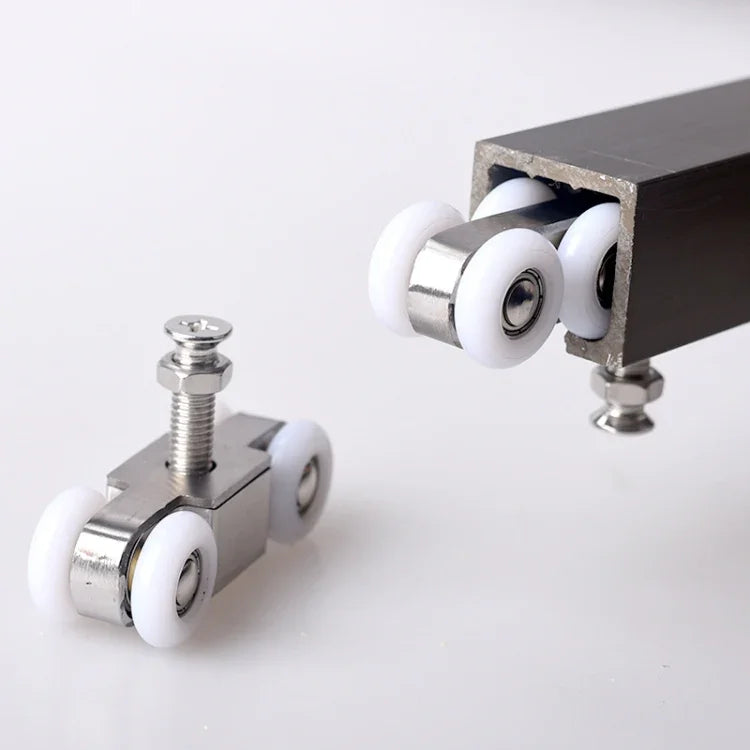 Bánh xe treo cửa trượt thép không gỉ trượt êm ái và chống mài mòn ròng rọc cửa trượt ray treo nylon, 4 bánh, 8 bánh