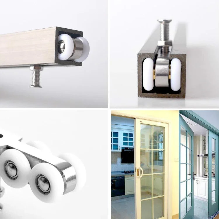 Bánh xe treo cửa trượt thép không gỉ trượt êm ái và chống mài mòn ròng rọc cửa trượt ray treo nylon, 4 bánh, 8 bánh