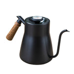 304 Stainless Steel Coffee Hand Pot Wooden Handle Coffee Pot Teflon Long-Mouth Slender Pot, Without Thermometer, With Thermometer