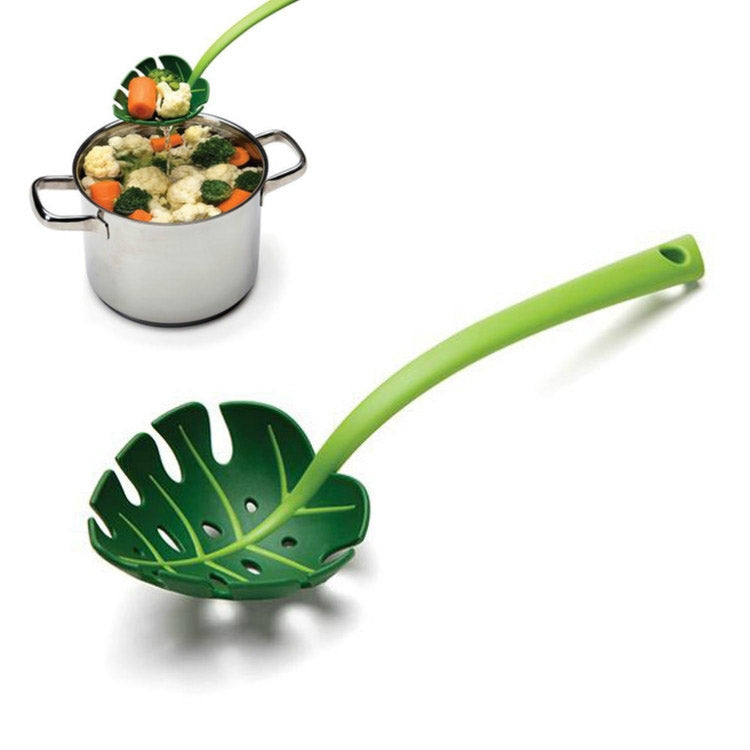 Muỗng lọc mì hình lá xanh, muỗng lọc mì