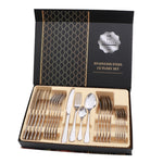 Bộ dao dĩa thép không gỉ 24 trong 1, bộ dụng cụ cắt bít tết kiểu Tây, màu bạc, vàng, vàng hồng, màu cầu vồng, đen