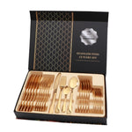 Bộ dao dĩa thép không gỉ 24 trong 1, bộ dụng cụ cắt bít tết kiểu Tây, màu bạc, vàng, vàng hồng, màu cầu vồng, đen