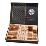 Bộ dao dĩa thép không gỉ 24 trong 1, bộ dụng cụ cắt bít tết kiểu Tây, màu bạc, vàng, vàng hồng, màu cầu vồng, đen