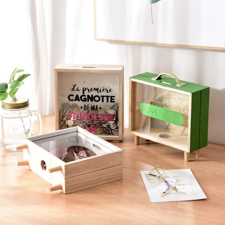 Heo đất bằng gỗ dung tích lớn, hộp tiết kiệm cho trẻ em, phụ kiện để bàn sáng tạo