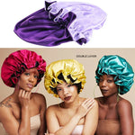 Mũ đêm ren lớn hai lớp satin TJM-443A mũ tròn mũ hóa trị, một kích cỡ có thể điều chỉnh