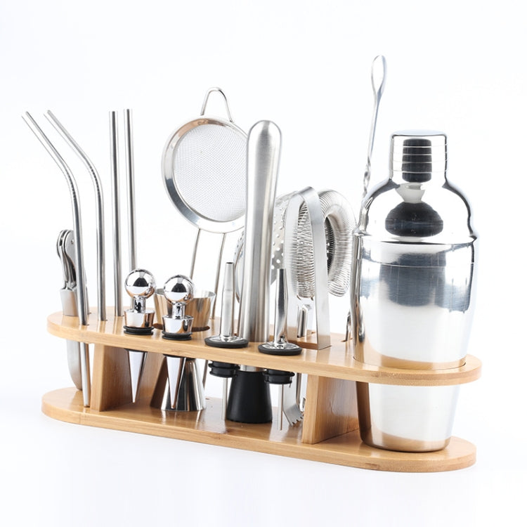 Bộ bình lắc cocktail bằng thép không gỉ 18 trong 1, đế tre oval, bộ dụng cụ bar, 350ml, 550ml, 750ml