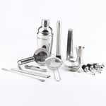 Bộ bình lắc cocktail bằng thép không gỉ 18 trong 1, đế tre oval, bộ dụng cụ bar, 350ml, 550ml, 750ml