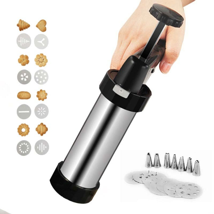 Bộ súng bơm kem đa năng bằng thép không gỉ, máy ép bánh quy thủ công, dụng cụ làm bánh tại nhà, 16 trong 1 (bạc)