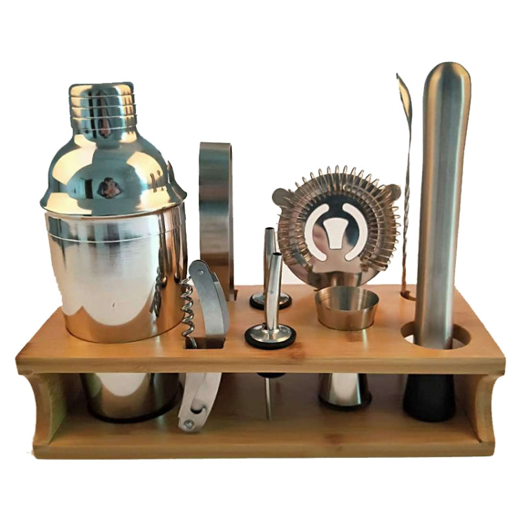 Bộ bình lắc inox 10 trong 1, kệ tre, miệng nghiêng, dụng cụ pha chế cocktail bar, 350ml, 550ml, 750ml