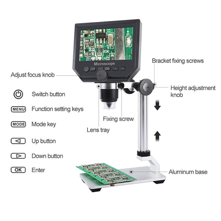 Kính hiển vi sửa điện thoại di động G600A HD màn hình 4.3 inch, kính hiển vi kỹ thuật số, kính hiển vi điện tử, phích cắm EU, phích cắm US