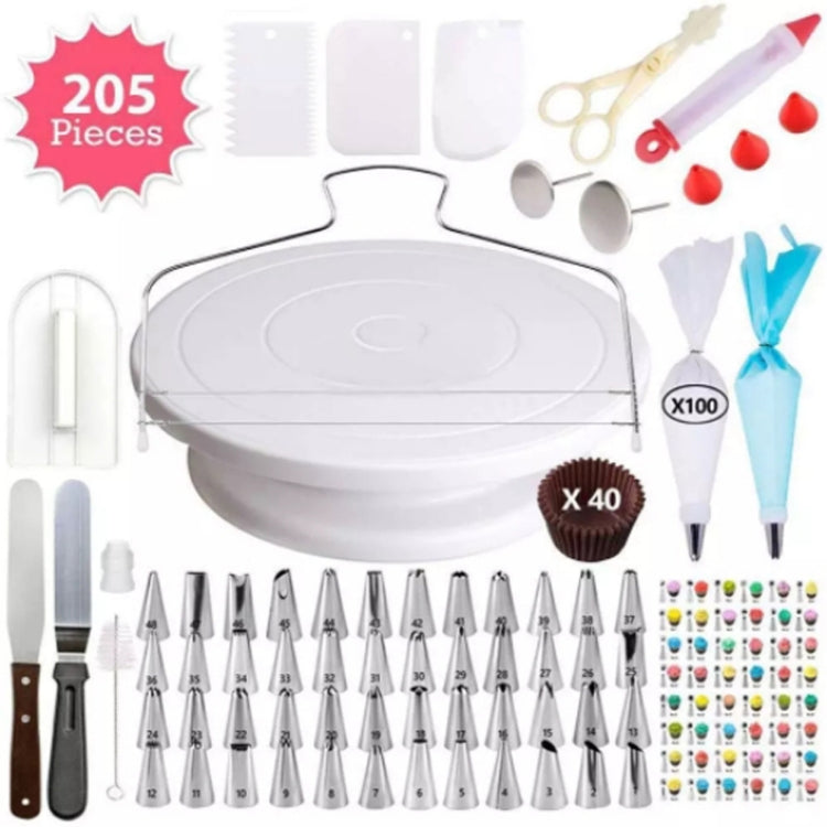 Bộ bàn xoay trang trí bánh 205 trong 1, dụng cụ làm bánh, 205 cái/bộ