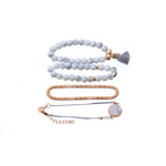 Bộ 4 Vòng Tay Hạt Charm Phong Cách Bohemian Cho Nữ, Hình Trái Tim Đá Cẩm Thạch Có Dây Tua Rua