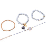 Bộ 4 Vòng Tay Hạt Charm Phong Cách Bohemian Cho Nữ, Hình Trái Tim Đá Cẩm Thạch Có Dây Tua Rua